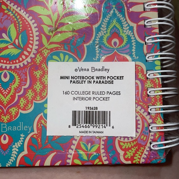 New! Vera Bradley Mini Notebook W/Pocket Paisley in Paradise💙🧡160 pages🍃 - Picture 9 of 14